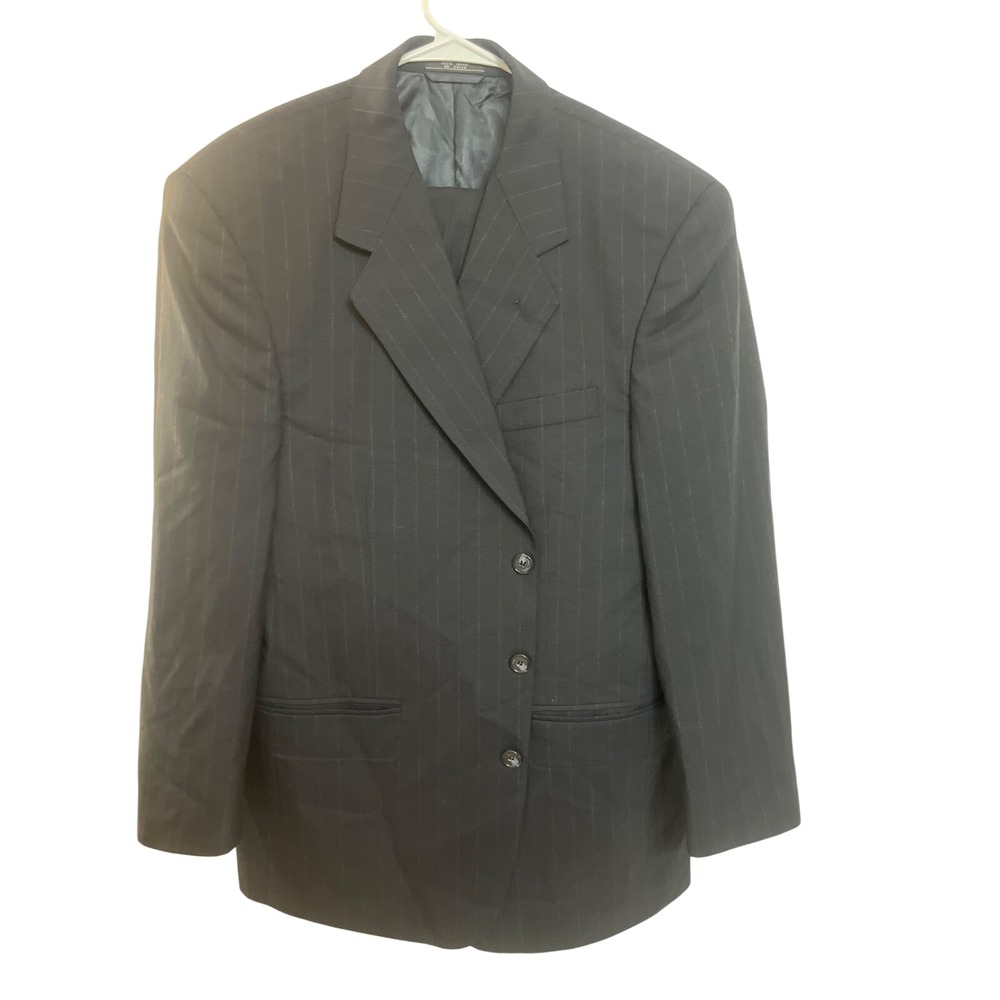 Jeffrey Banks Suit Black‎ Glen Plaid Wool Men's 42R Blazer 36X30 Pleated Pants